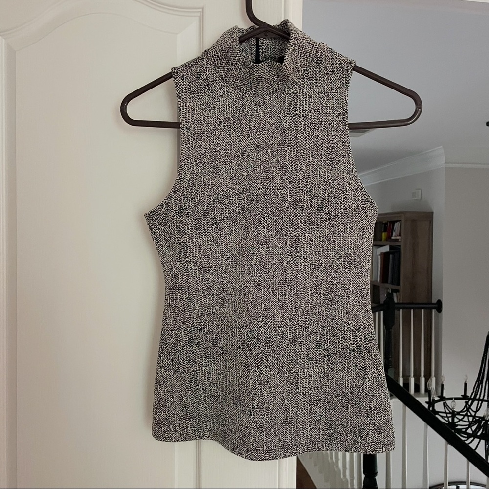 Express Black and White mock neck Textured sleeveless Top
